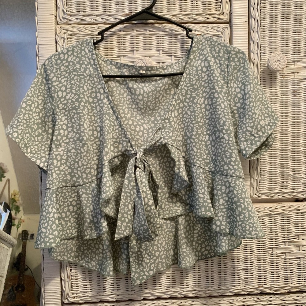 mint colored cheetah print tie top